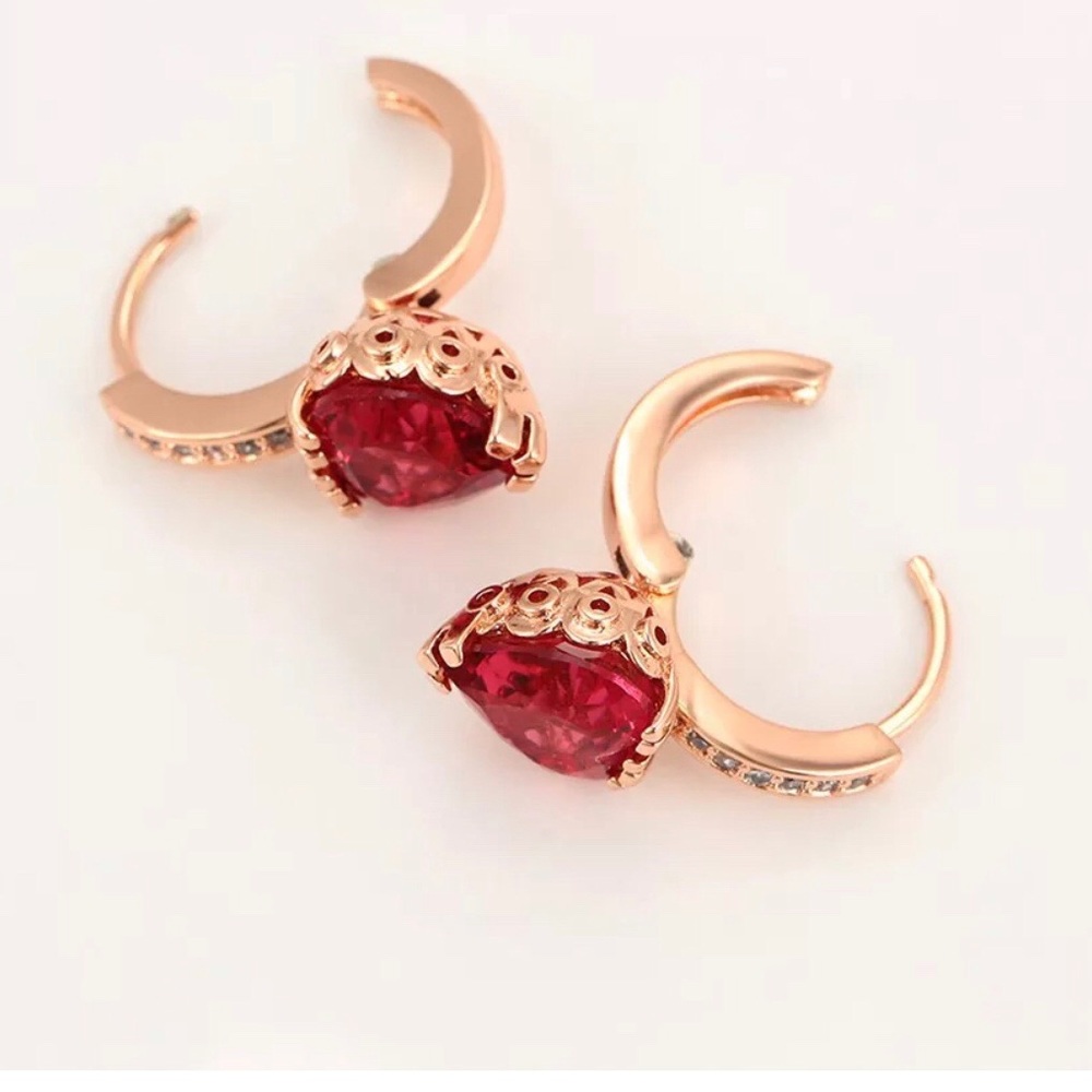 Gold Plated Red Heart Earrings - Picture 3 of 4